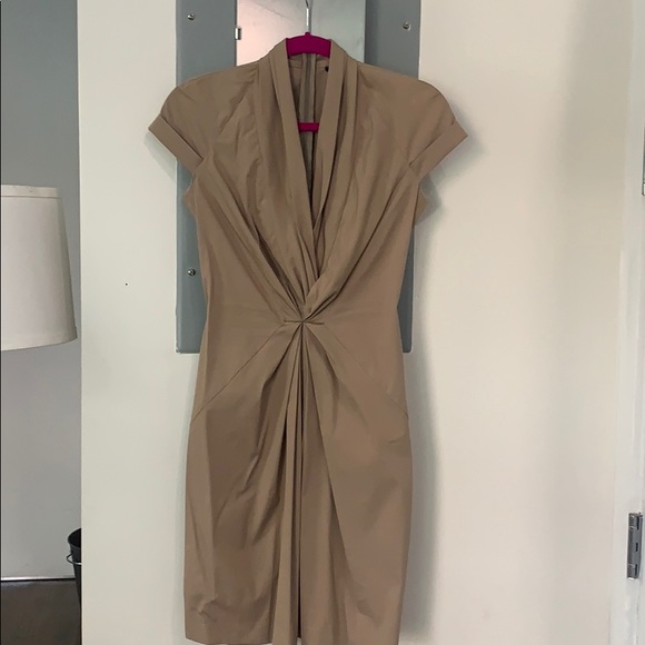 Khaki cap sleeved Hugo Boss dress - Picture 1 of 4